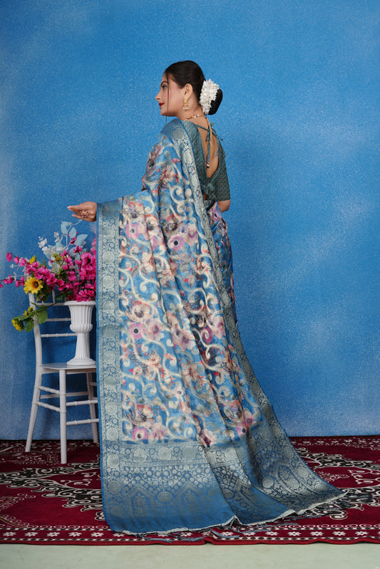 Woven Art Silk Saree in Blue