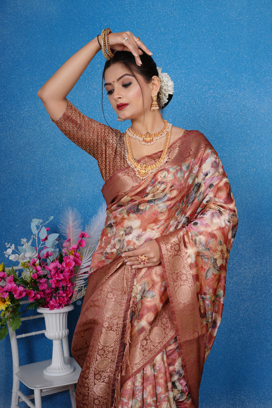 Woven Art Silk Saree in Brown