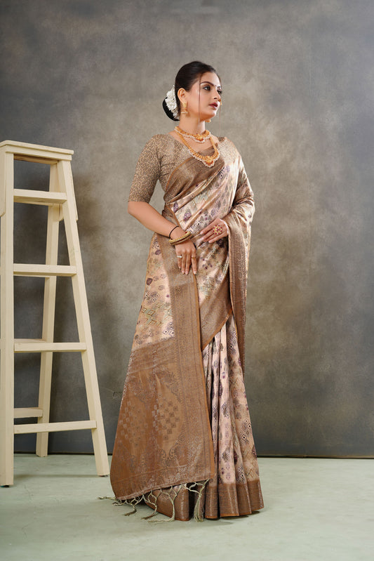 Woven Georgette Silk Saree in Beige