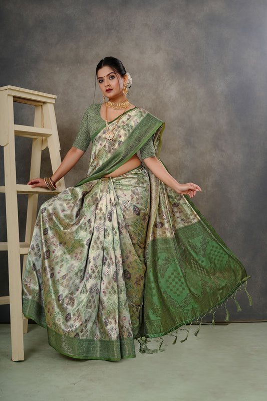 Woven Georgette Silk Saree in Light Green