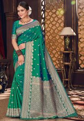 Woven Art Silk Saree in Green