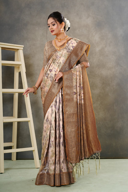 Woven Georgette Silk Saree in Beige