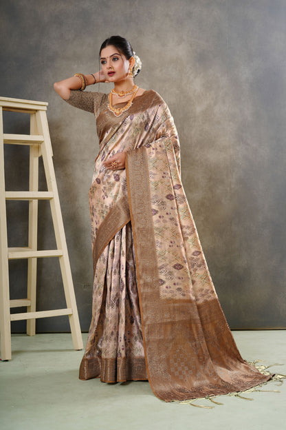 Woven Georgette Silk Saree in Beige