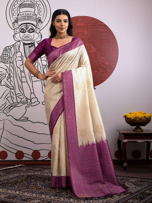 Woven Art Silk Saree in Off White