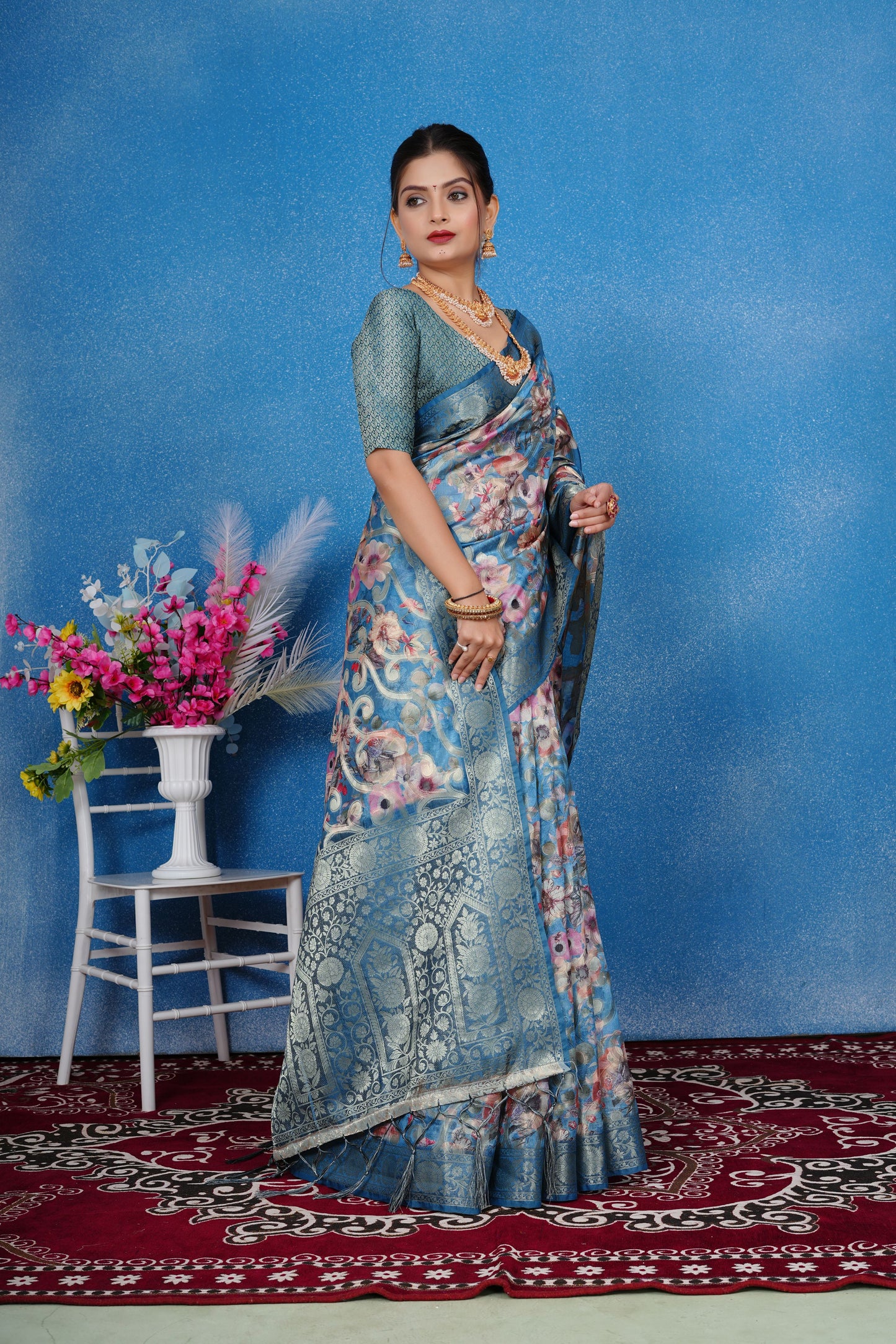 Woven Art Silk Saree in Blue