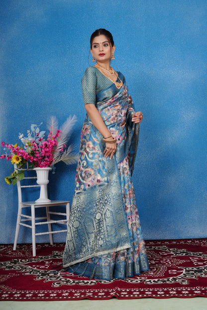 Woven Art Silk Saree in Blue