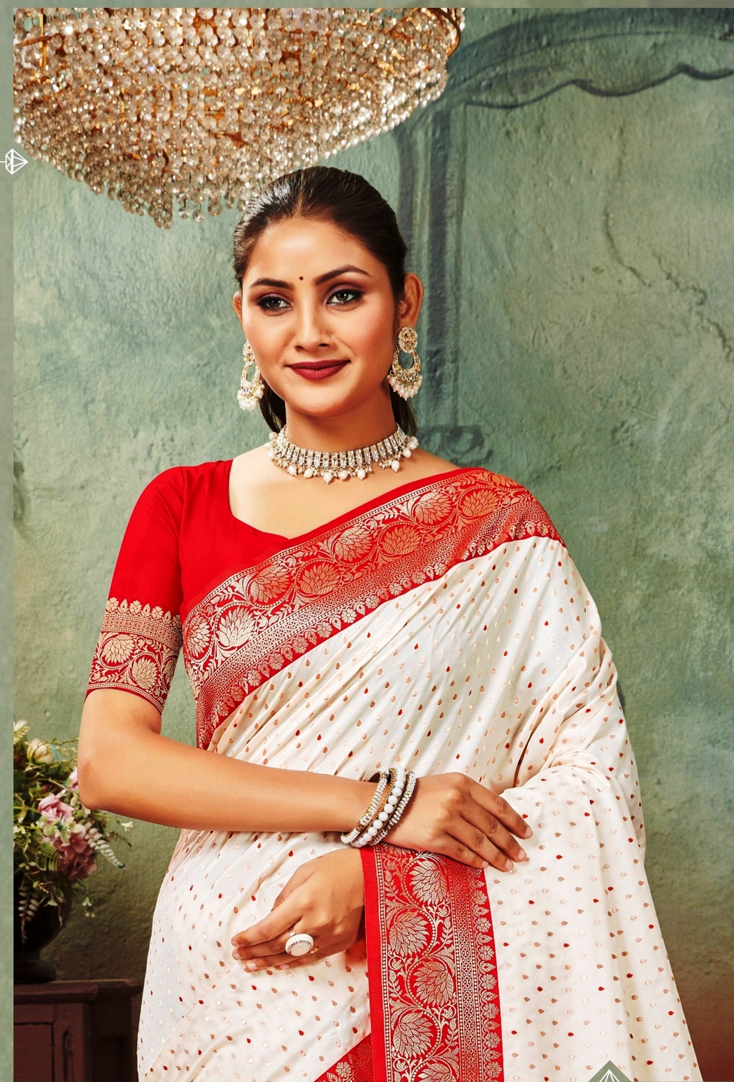 Woven Art Silk Saree in Off White
