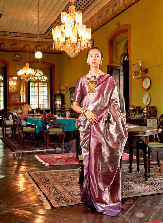 Woven Art Silk Saree in Grey