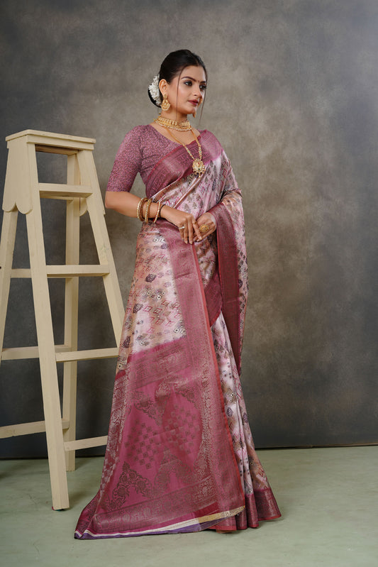Woven Georgette Silk Saree in Pink
