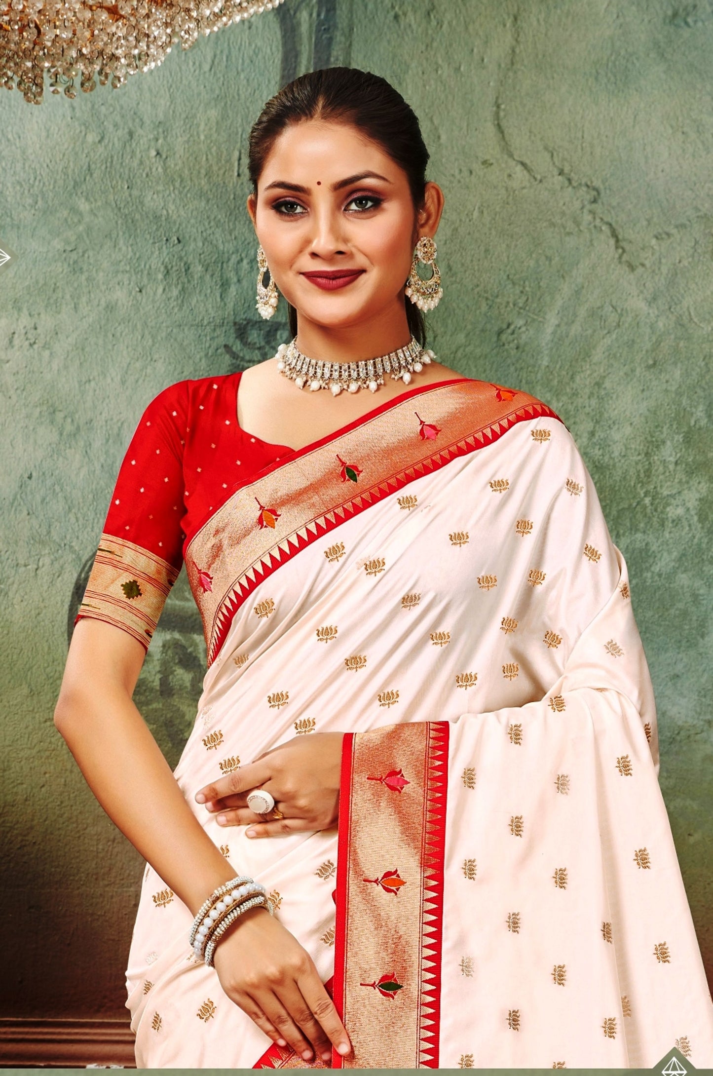 Woven Art Silk Saree in Off White