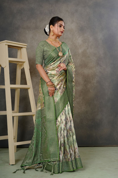 Woven Georgette Silk Saree in Light Green