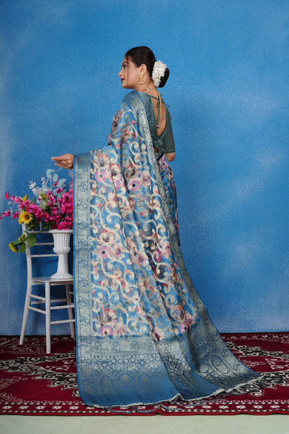 Woven Art Silk Saree in Blue