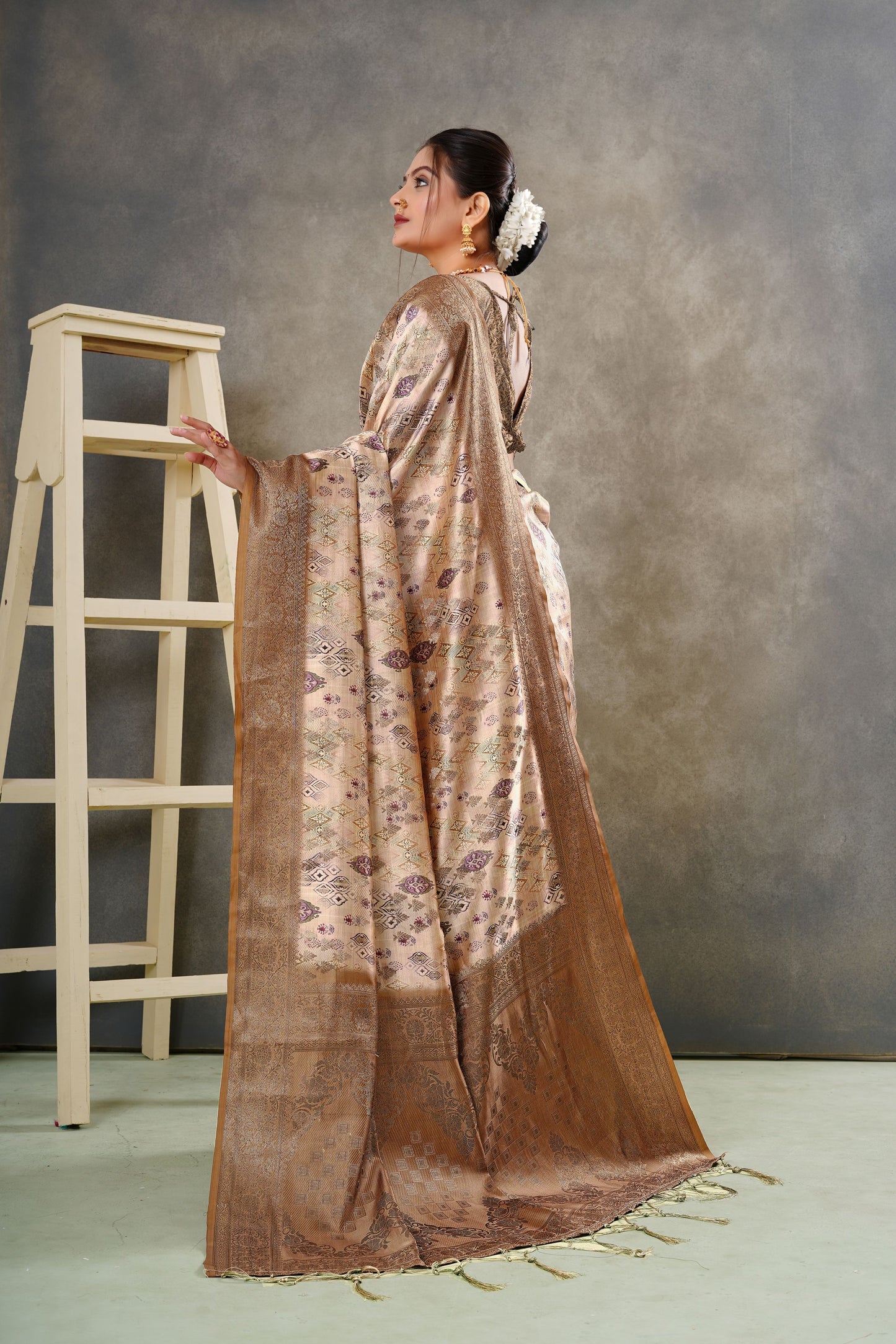 Woven Georgette Silk Saree in Beige