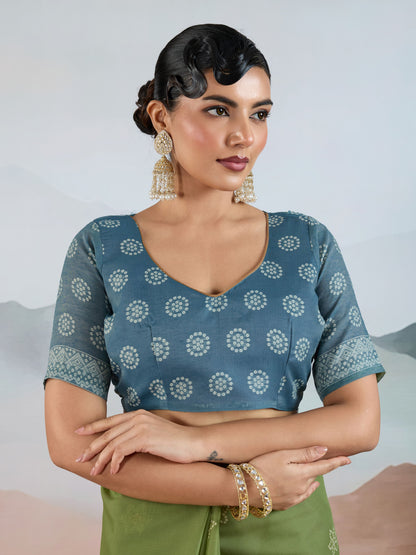 Bandhej Printed Viscose Cotton Saree in Light Green