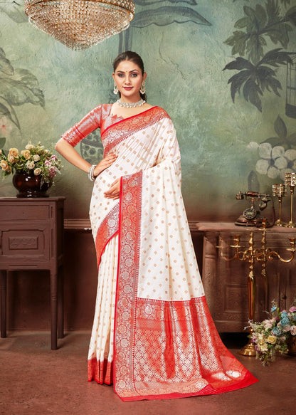 Woven Art Silk Saree in Off White