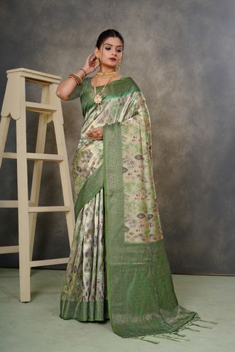 Woven Georgette Silk Saree in Light Green
