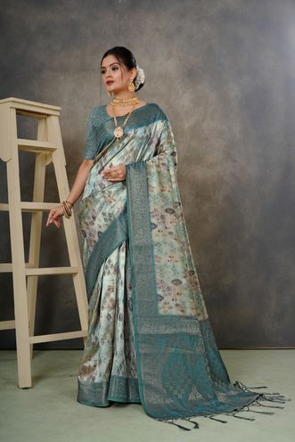 Woven Georgette Silk Saree in Sea Green