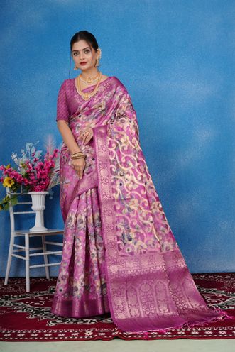 Woven Art Silk Saree in Pink