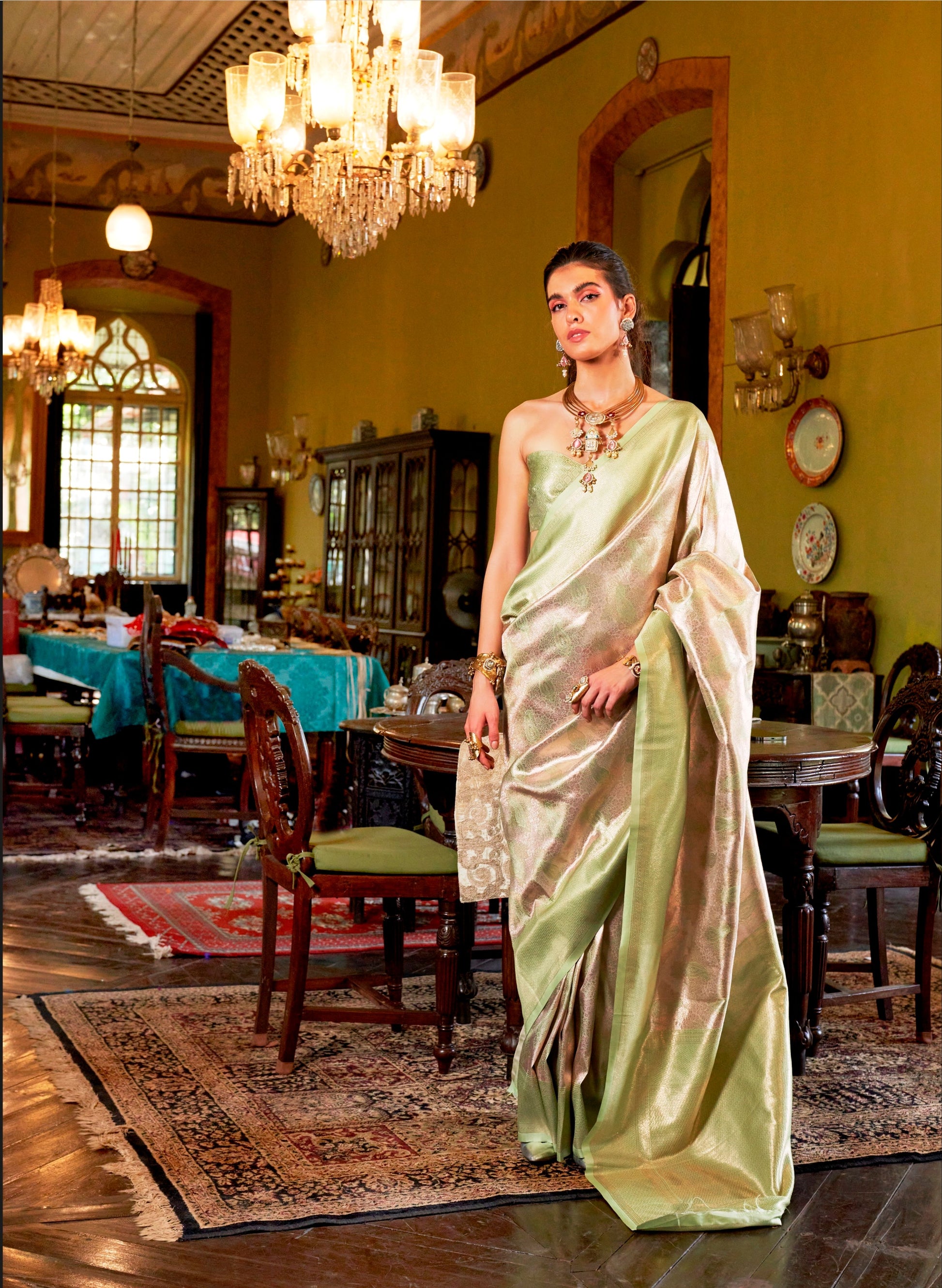 Woven Art Silk Saree in Beige