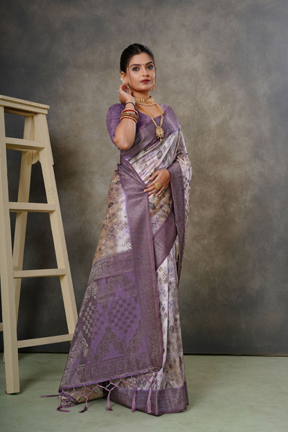 Woven Georgette Silk Saree in Light Purple