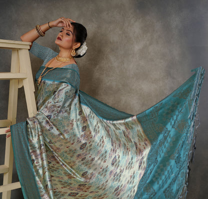 Woven Georgette Silk Saree in Sea Green