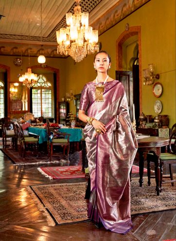 Woven Art Silk Saree in Grey