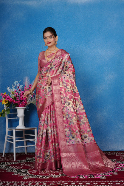 Woven Art Silk Saree in Pink