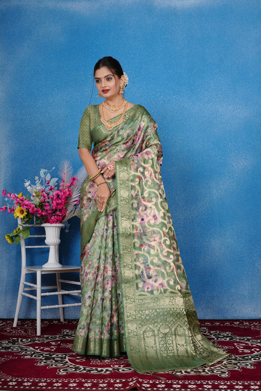 Woven Art Silk Saree in Green