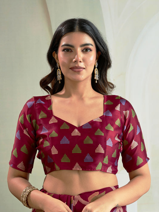Digital Printed Satin Saree in Maroon