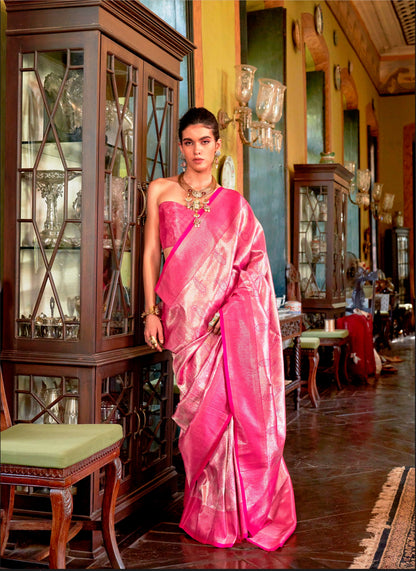 Woven Art Silk Saree in Fuchsia