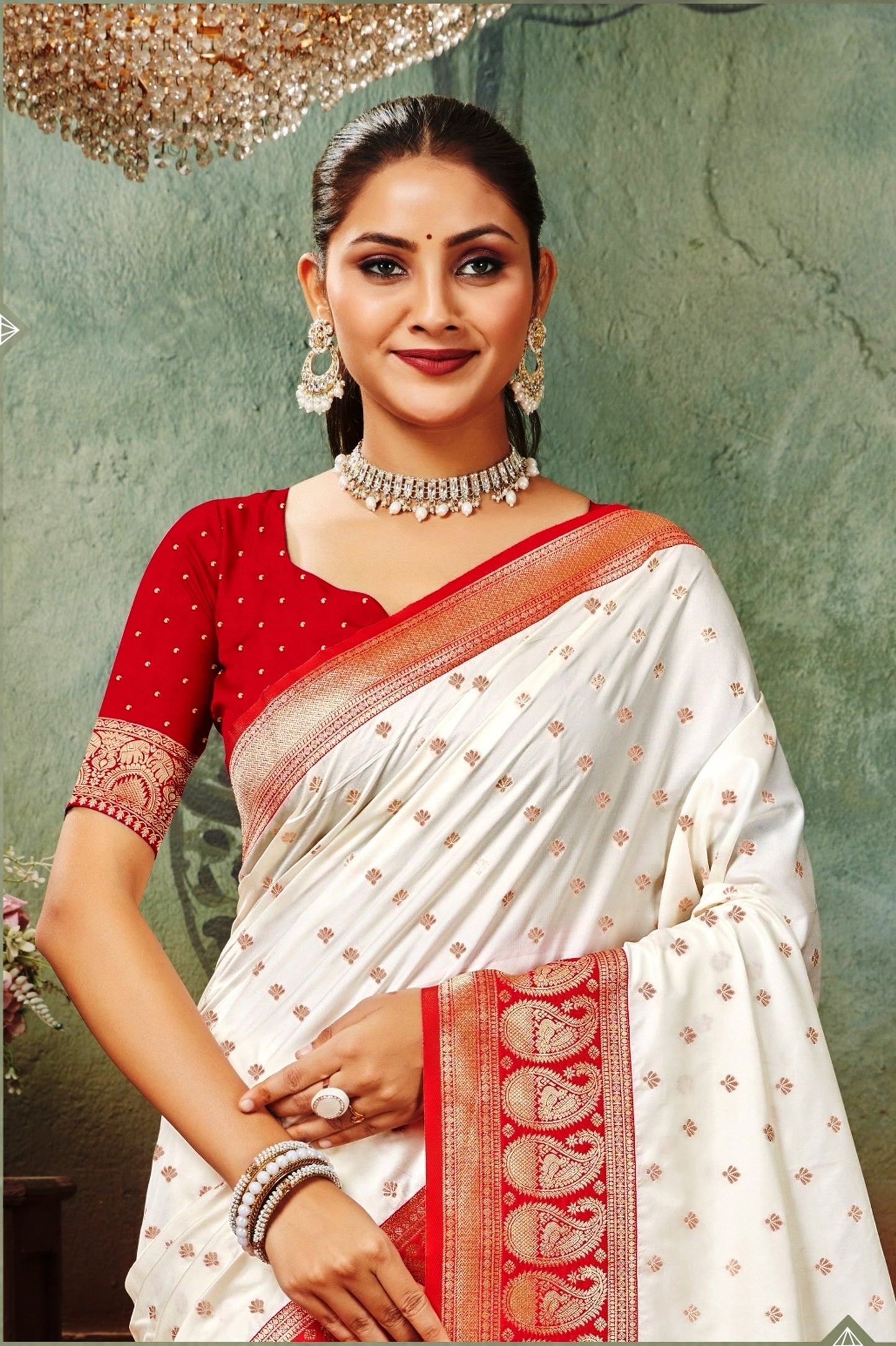 Woven Art Silk Saree in Off White