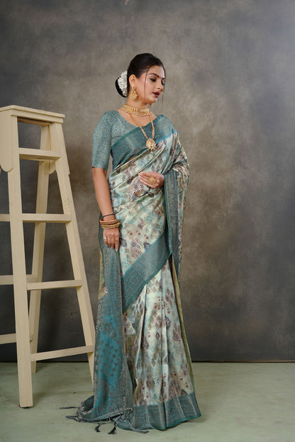 Woven Georgette Silk Saree in Sea Green